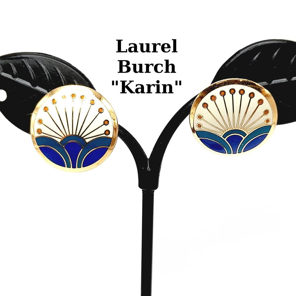 Laurel Burch "Kirin" Post Earrings, Vintage 1980s Enamel Earrings, Gold Plated